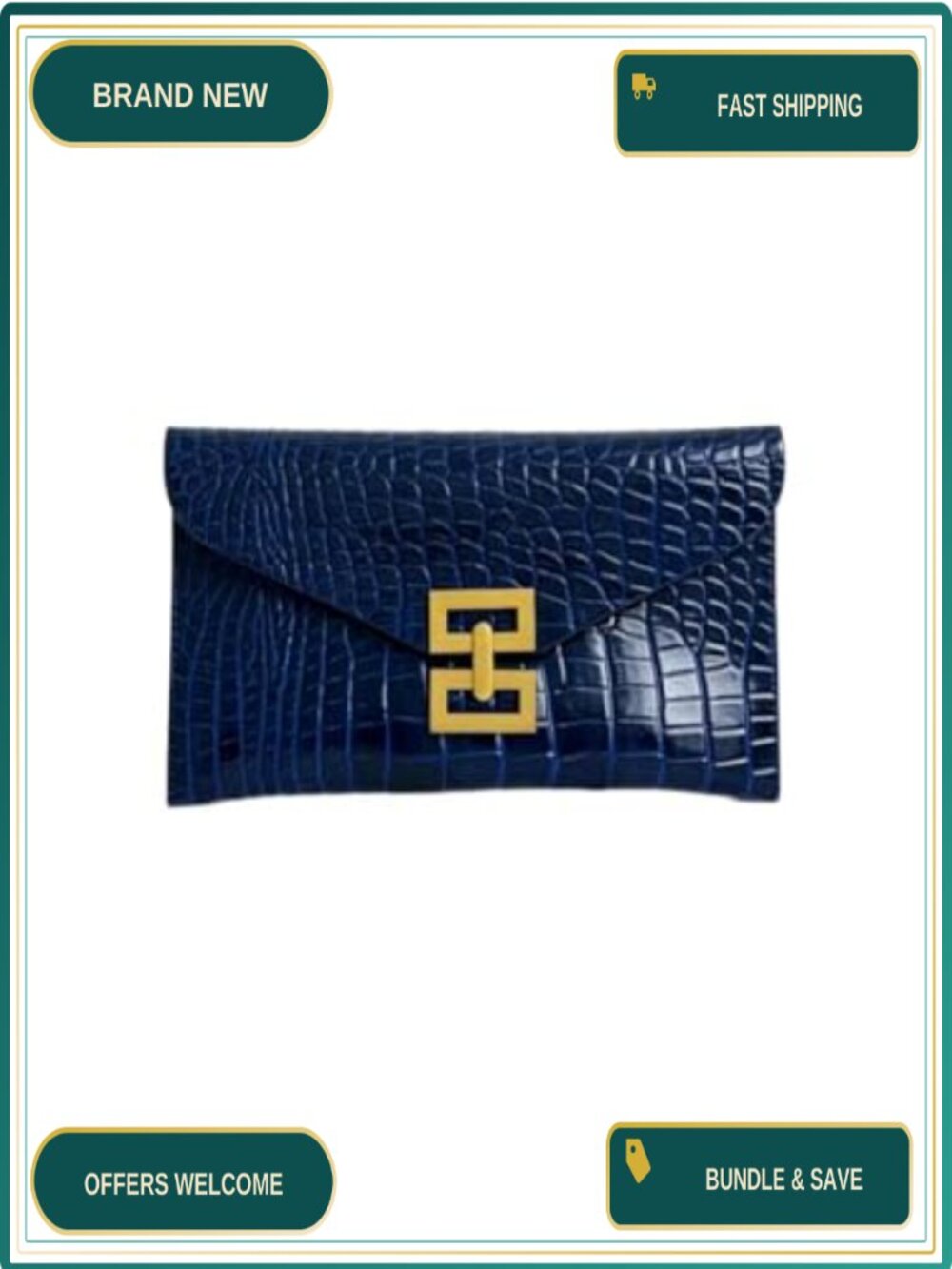 Metallic Faux Leather Crocodile Clutch Evening Bag Envelope Handbag Purse